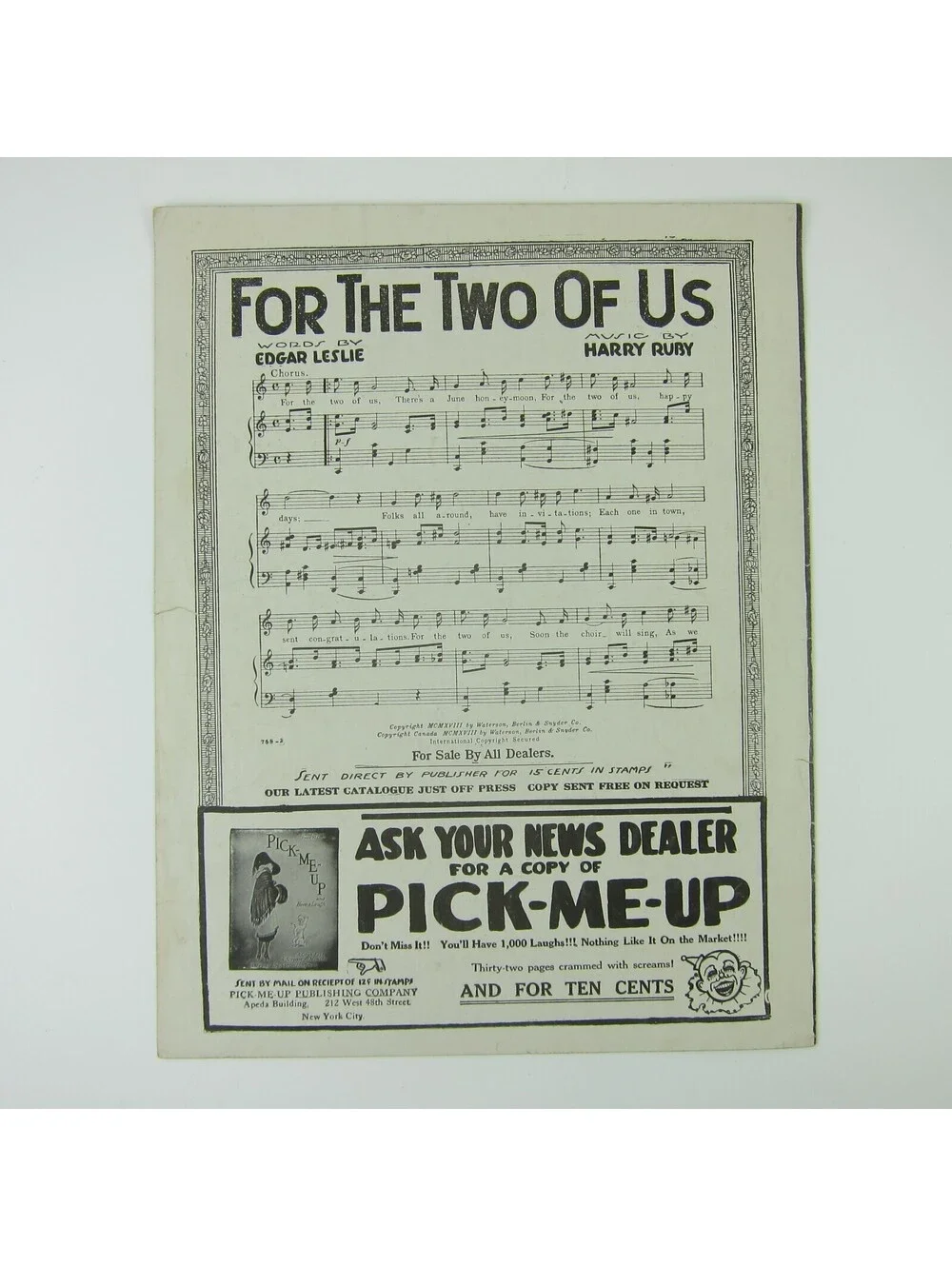 Sheet Music Just a Baby's Prayer at Twilight For Her Daddy Over WWI Antique 1918